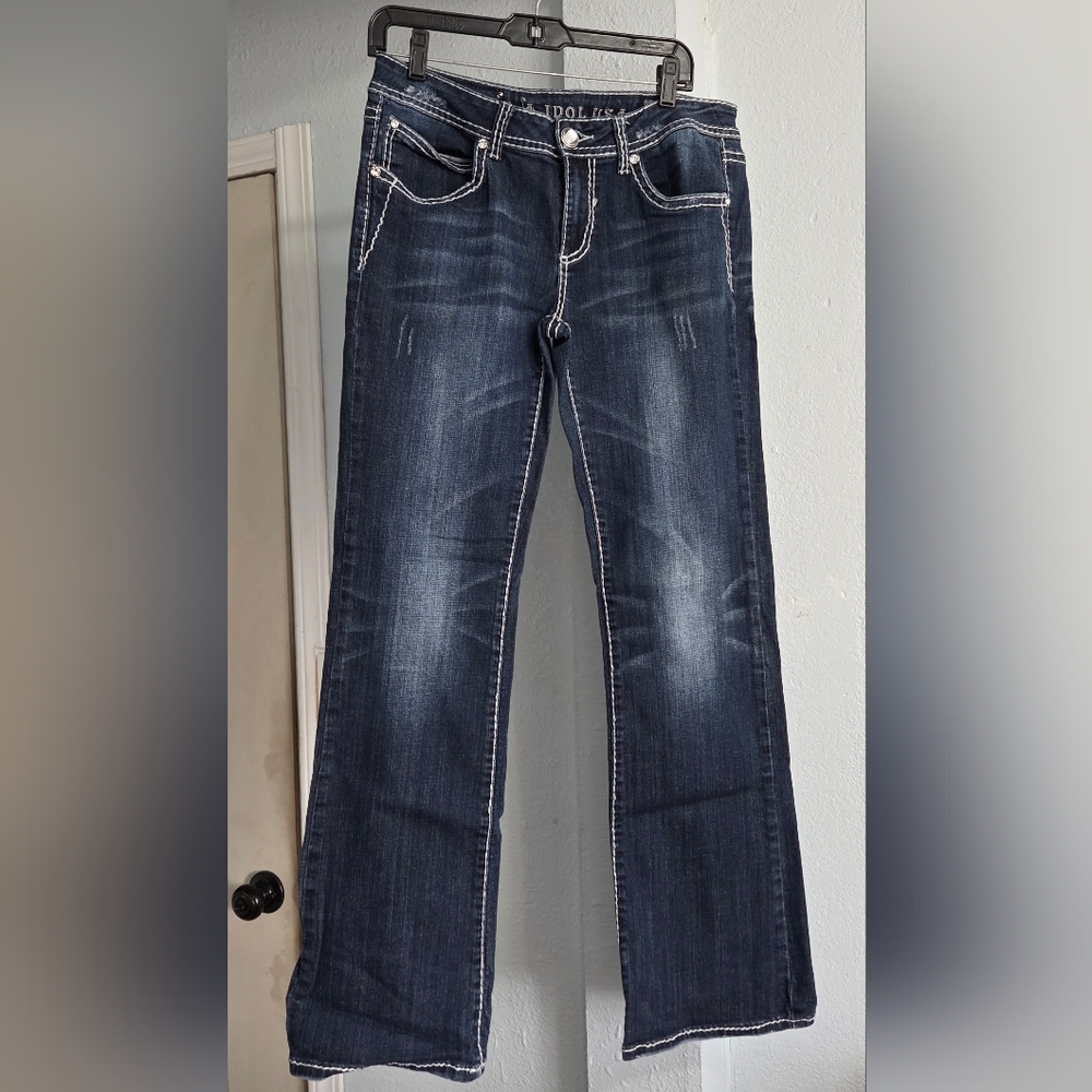 L.A. Idol Dark Blue Boot Cut Jeans with Embroidery